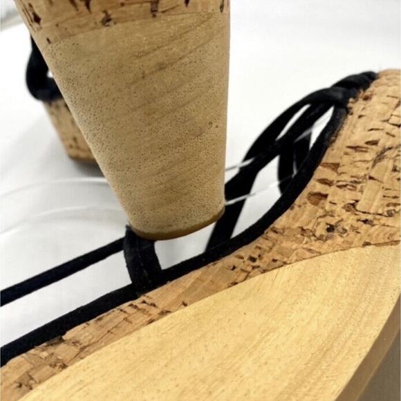 Jil Sander Designer Wood Cork Black Suede Ankle Strap Wedge Sandal Sz 36.5/6 - Picture 10 of 14